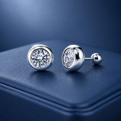ベゼルセッティング モアサナイトピアス / 0.5ct×2
