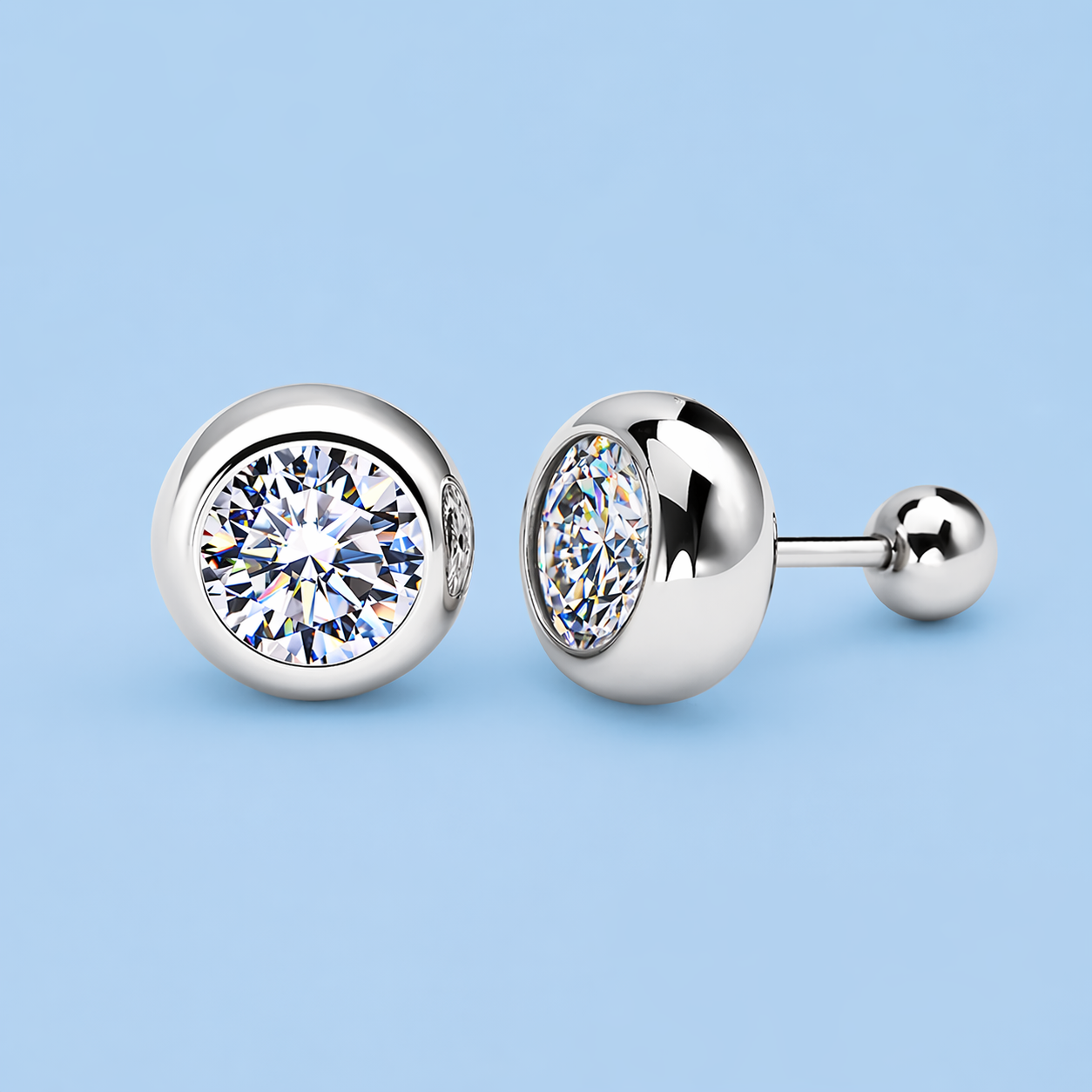 ベゼルセッティング モアサナイトピアス / 0.5ct×2