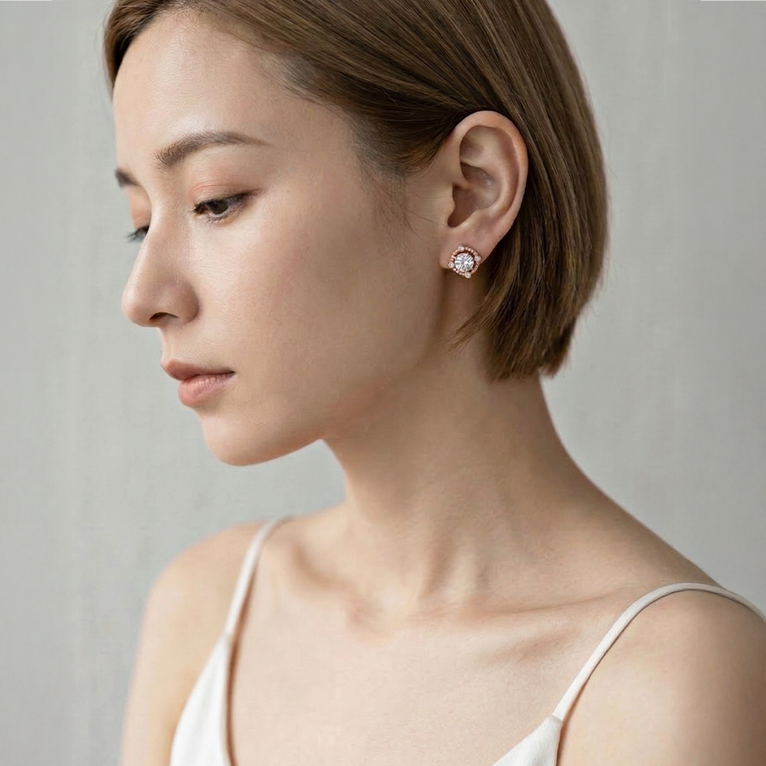 サークルモチーフ モアサナイトピアス / 0.4ct×2