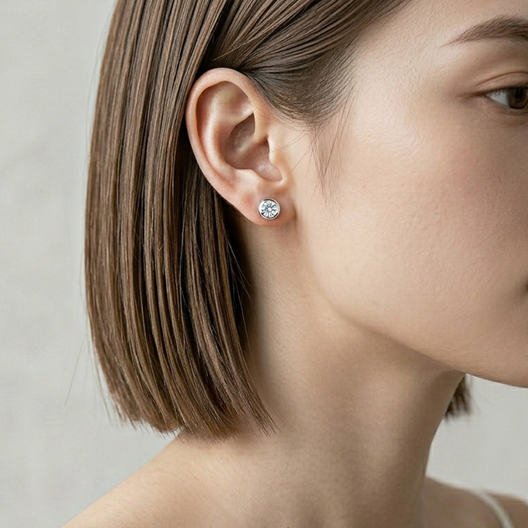ベゼルセッティング モアサナイトピアス / 0.5ct×2